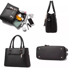 Kit Bolsa Feminina Luxo De Mão Vintage Chaveiro - Preto - Visão 4