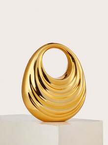 全新时尚银色金属不对称手拿包适合晚会潮流女士手提包 - 金色 - 查看 2