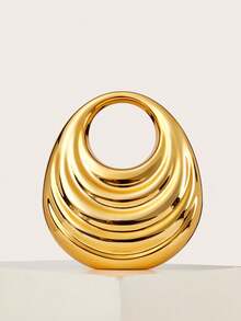 全新时尚银色金属不对称手拿包适合晚会潮流女士手提包 - 金色 - 查看 3