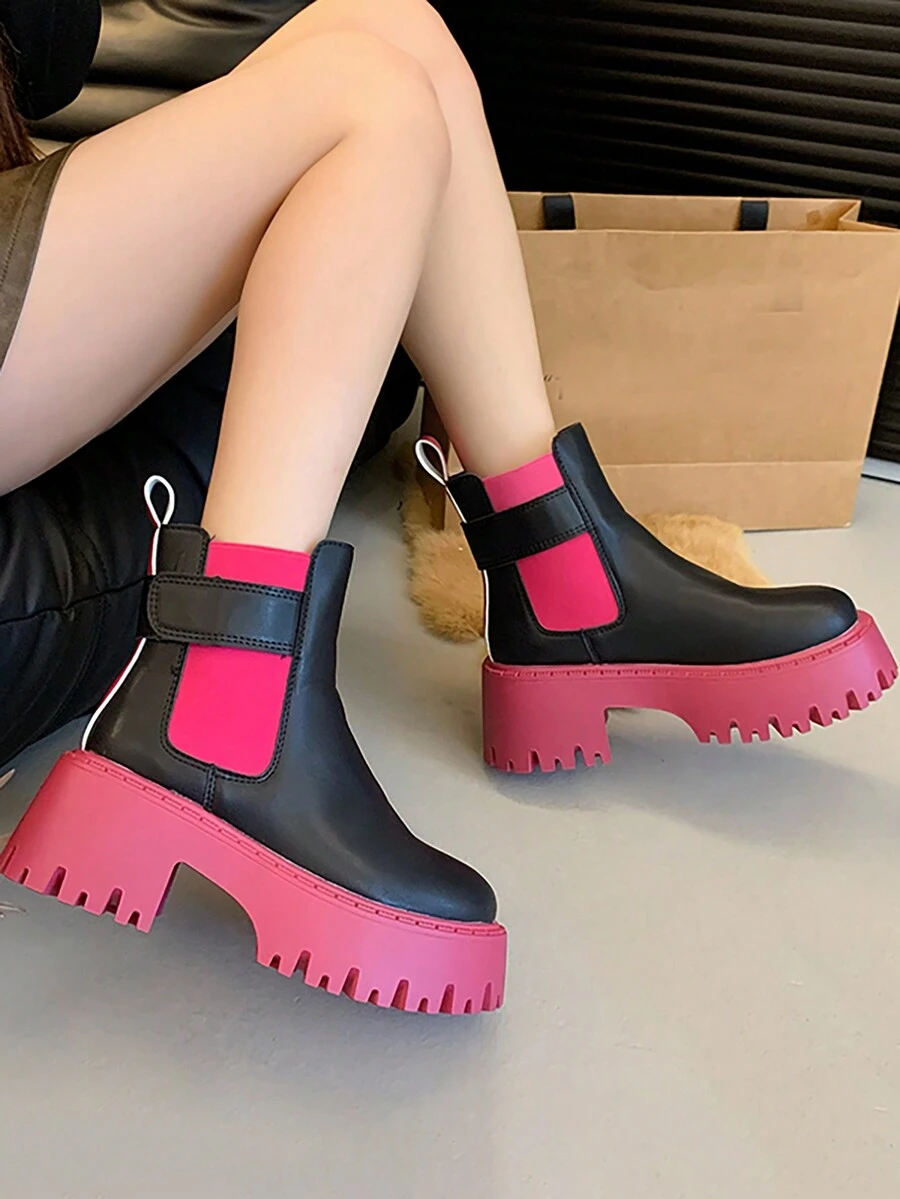 Giày bốt Chelsea đen co giãn, giày bốt cổ ngắn Goth gót dày & giày bốt ngắn cho nữ - màu đen - Xem 1