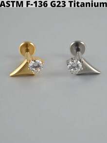 1件装 Cz 小鹿 G23 纯钛耳骨钉 16G 内螺纹锆石花朵耳廓耳屏穿刺饰品 - 如圖 - 查看 6