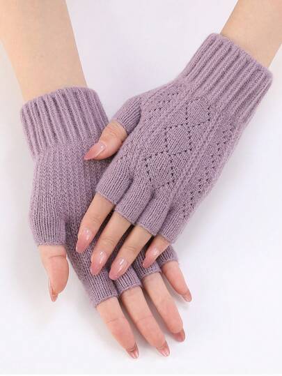 1 Pair Of Multi-Color Rhombus Hollow Split Finger Arm Sleeve Autumn And Winter Female Knitted Wool Warm Wrist Protection Fashion Finger Sleeve