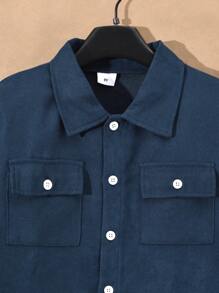 Vihyde 2pcs/Set Tween Boy Casual Long Sleeve Shirt & Elastic-Waist Pants Set, Autumn/Winter - Navy Blue - View 3