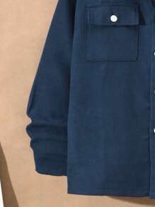 Vihyde 2pcs/Set Tween Boy Casual Long Sleeve Shirt & Elastic-Waist Pants Set, Autumn/Winter - Navy Blue - View 2