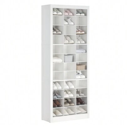 HEXCELEN Shoe Storage Cabinet With Doors, 36 Pairs Free Standing Closet Organizer, 8.8" Widened Cell Wood Shoe Organizer, 12 Tiers Vertical Space Saving Shoe Rack For Entryway, Bedroom, Room Decor, White