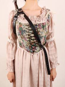 1pc Medieval Faux Leather One Shoulder Sword Scabbard, Renaissance Viking Knight Cosplay Sword Holder With Frog Frame Shoulder Strap (Sword Not Included) - C - View 4