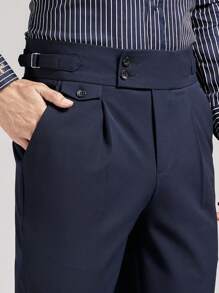 Naples Men's Pleated Detail Slant Pocket Suit Pants - Navy Blue - View 3