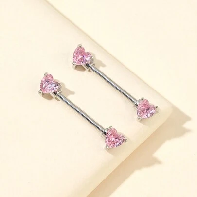 1 Pair Of Luxury Unique Feeling Pink Zirconia Heart Stud Earrings Valentines,Mom,Mother,Mother's Day,Gift