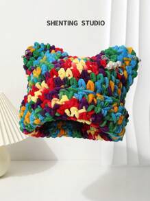 1 件女士手工编织猫耳帽，厚实温暖的双色针织帽，配有可拆卸珍珠和水钻胸针装饰，时尚百搭冬帽万圣节