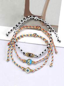 1 件时尚铜眼微镶嵌吊坠可调节编织绳手链，适合日常佩戴 - rope - 查看 4