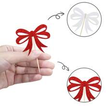 12 chiếc đầu trang trí bánh cupcake nơ Giáng sinh lấp lánh, que cắm trang trí bánh Giáng sinh vui vẻ, que cắm bánh Giáng sinh cho tiệc Giáng sinh, vật dụng trang trí bánh tiệc mừng năm mới (nơ), Giáng sinh - Đỏ - Xem 5