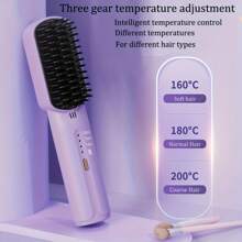 Mini Portable Cordless Hair Straightener Hot Comb Hair Straightener Negative Ion 3 Temperature Settings, Instant Heat, Heat Safety - Portable Perfect For Home, Travel, Perfect Gift For Women - 紅色 - 查看 7