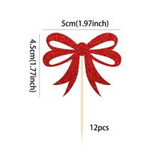 12 chiếc đầu trang trí bánh cupcake nơ Giáng sinh lấp lánh, que cắm trang trí bánh Giáng sinh vui vẻ, que cắm bánh Giáng sinh cho tiệc Giáng sinh, vật dụng trang trí bánh tiệc mừng năm mới (nơ), Giáng sinh - Đỏ - Xem 2