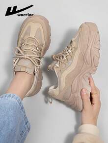 1 Pair Warrior Brand Women's Thick Sole Chunky Sneakers, Breathable Casual Niche Brand Running Shoes - Coffee Brown - View 5
