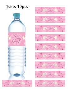 1 مجموعة من 10/20/50 قطعة من ديكورات حفلات الكشف عن نوع الجنين ،ملصقات وأغلفة زجاجات المياه المعدنية ل-حفلات استقبال الطفل، تصميمات البجعة وبصمة القدم الخاصة بعيد الحب