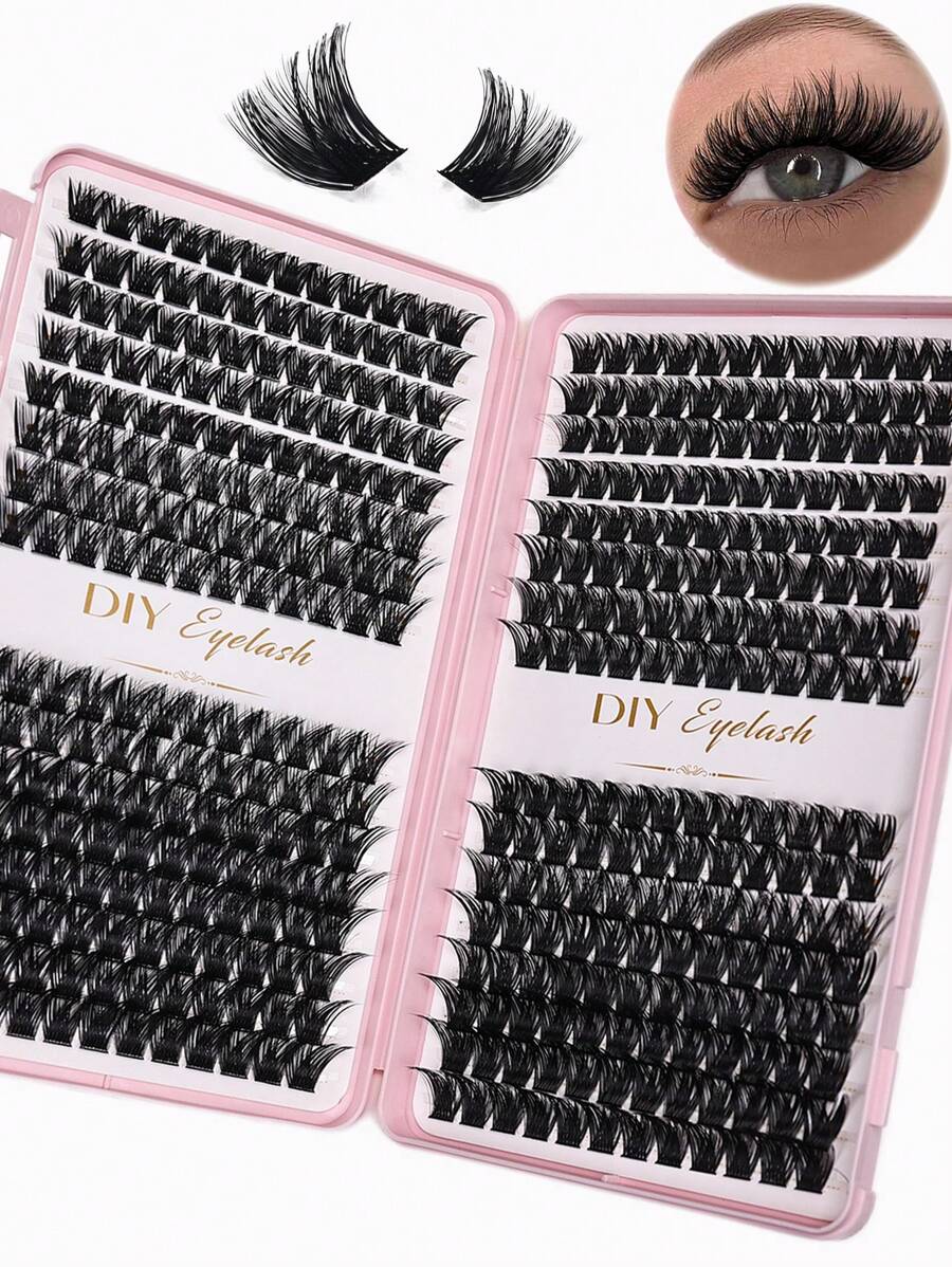 384PCS Individual Lashes Clusters DIY Lash Extensions Book, D Curl Lash Clusters Eyelash Extension At Home False Eyelashes - C - View 1