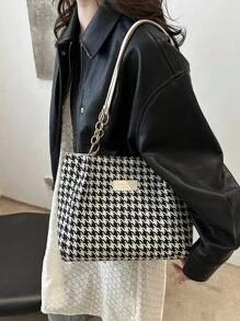 时尚条纹手提包 - 女士大容量单肩包 - 日常使用的拉链手提包 - 金属链条手提包 简约链条单肩手提包 适合少女、女大学生、新人及白领人士 非常适合办公室、工作、商务、通勤 女士最佳工作包 - 白色 - 查看 2