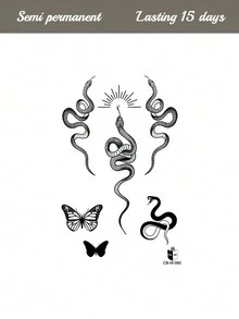 1pc Snake, Butterfly, Sunbeam Herbal Juice Semi-Permanent Music Festival Gift, Music Festival Daily Low-Key Tattoo, 7-14 Days Waterproof, Fade-Resistant, Arm, Wrist, Leg, Back Body Temporary Tattoo Sticker,Spine Tattoo - Blue - View 5