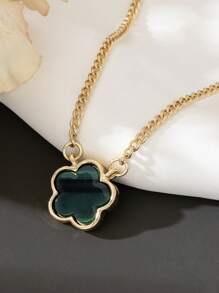 1 件时尚优雅绿色五叶草吊坠项链，女士长链毛衣项链情人节 - 綠色 - 查看 2