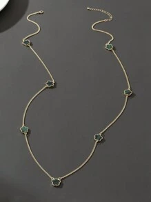 1 件时尚优雅绿色五叶草吊坠项链，女士长链毛衣项链情人节 - 綠色 - 查看 4