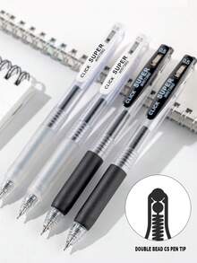 12pcs Black Retractable Ballpoint Pen Set, High-Quality Transparent Pen With CS Tip, Quick-Drying, Large Capacity, 0.5mm Suitable For Middle School Students, Office, Smooth Writing