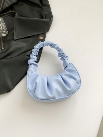 Mini Solid Color Spring/Summer New Light-Colored Lady Folded Bag, Lady Solid Color Cloud Crescent Bag Casual Handheld Small Bag