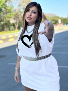 Oversized T-Shirt Blouse T-Shirt 100% Cotton Heart Print Basic Elegant - Màu vàng - Xem 2