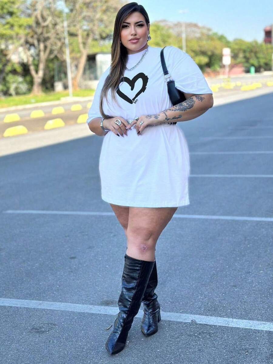 Oversized T-Shirt Blouse T-Shirt 100% Cotton Heart Print Basic Elegant - Màu vàng - Xem 1