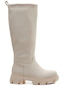 Beige Chunky Knee-High Boots – Modern Urban Style And Comfort Guaranteed - Beige - View 4
