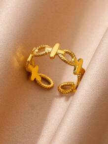 1 Stück Klassischer Mode Edelstahl Ring für Frauen und Mädchen, 18K Goldplattiert, wassergeschützt, geeignet als Hochzeits-, Geburtstags- oder Jahrestags-Geschenk