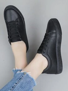 全新休闲百搭女式轻便透气防滑学生跑步运动软底鞋 - 黑色 - 查看 2