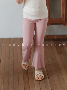 Young Girl Solid Color Vertical Ribbed High Elasticity Comfortable Princess Long Tube Leggings, New Spring/Summer Design