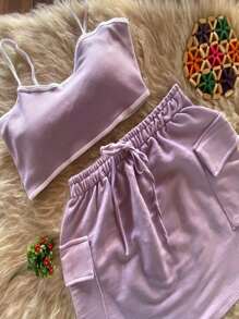 Ana Maria Set, Consisting Of A Super Stylish Cargo Skirt And A Cropped Top With Ana Maria Cups - Màu Lilac Tím - Xem 2