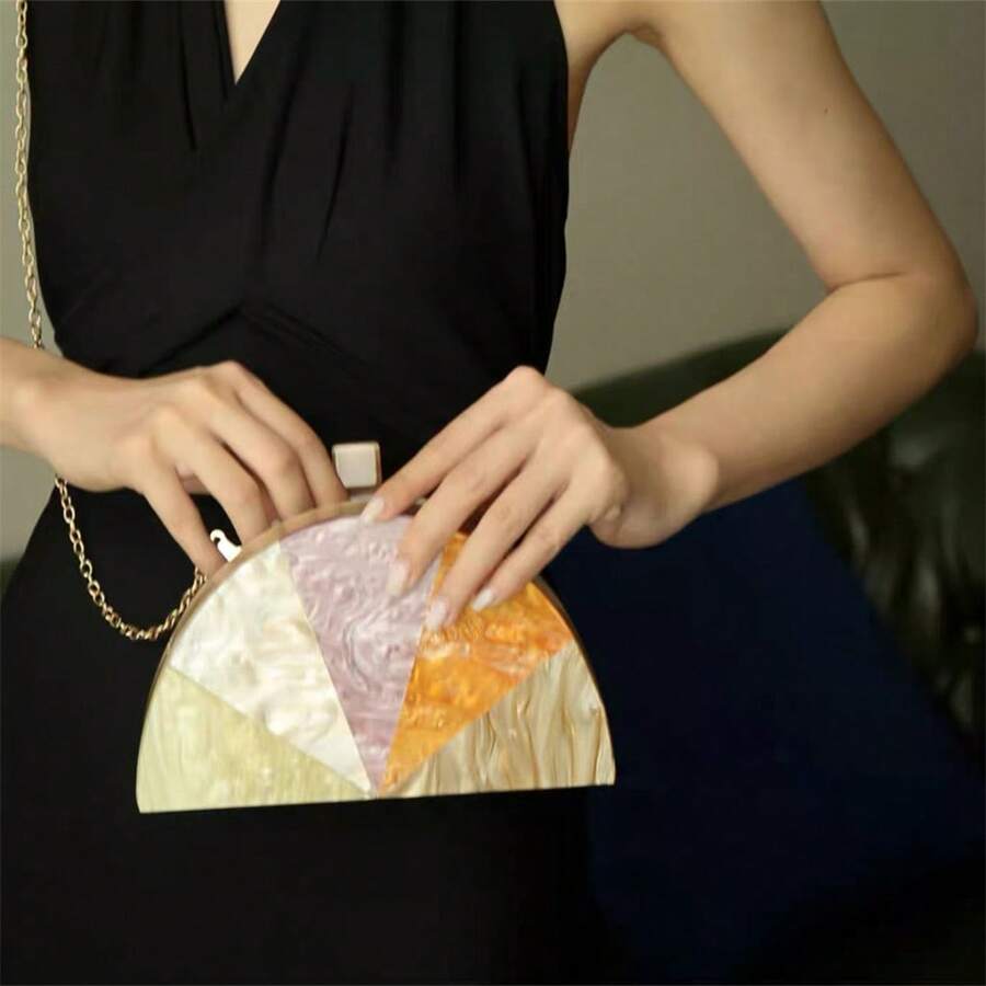 Colorful Acrylic Half Circle Triangles Clutch Bag