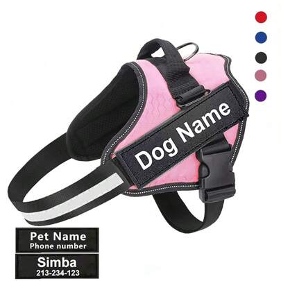 Spersonalizowane Szelki Dla Psa NIE CIĄGNĄCE Odblaskowe Regulowane ID Spersonalizowane Szelki Dla Psa Kamizelka Dla Małych I Dużych Psów Akcesoria Dla Zwierząt Domowych Ozdobne Stylowe, Modne, Kolorowe, Vintage, Urocze, Zakontraktowane, Słodziaki Niestandardowe, Unikalne, Dostosowane, Spersonalizowane Zwierzę Na Rocznice, Na Urodziny