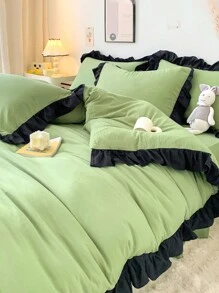 1 套绿色荷叶边床上用品套装 3 件套,柔软舒适,适合卧室、客房 - 綠色 - 查看 11