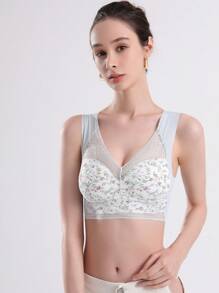 3pcs Summer Lace Small Floral Lce Silk Thin Seamless Gathered Side Breast Vest LargeSize Seamless Beautiful Back Bra One-Piece Tube Top Underwear Thin Large ChestSmall Bra - 紅色/膚色/抹茶 - 查看 2