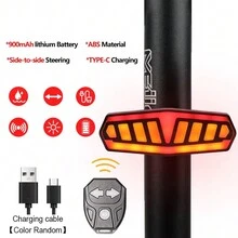 1pc Bicycle Remote Control Turn Signal Taillight, USB Rechargeable With Horn, Mountain Bike Night Riding Equipment, Smart Taillight - Black - View 4