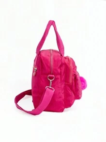 Waterproof Pompom Multilayer Crossbody Backpack Bag IMPORTED W5001 - Màu Hồng Tươi - Xem 5