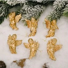 6pcs Transparent Mini Angel Ornament Pendant, Home Decor Creative Christmas Holiday Supplies, Christmas Tree Hanging Decoration, Christmas Decorations, Creative Pendant Christmas Tree Ornaments, Christmas Window Display Hanging Pendant, Christmas Holiday Supplies, Suitable For Festival Party, Christmas Party, Scene Decoration, Holiday Decoration, Home Decoration, Christmas Holiday, Merry Christmas, Christmas Gift, Christmas Decorations - Gold - View 10
