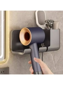 1 件套吹风机支架（带插头挂钩）、吹风机支架、免打孔壁挂式浴室储物架、化妆刷架、塑料剃须刀架、浴室配件、浴室收纳架