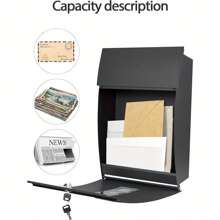 Letter Box With Lock, Wall-Mounted Post Box With Viewing Windows, Name Holder, Weatherproof Post Box With 4 Keys Sleek Curvy Modern Letterbox For Keep Your Mail - 深灰色 - 查看 6