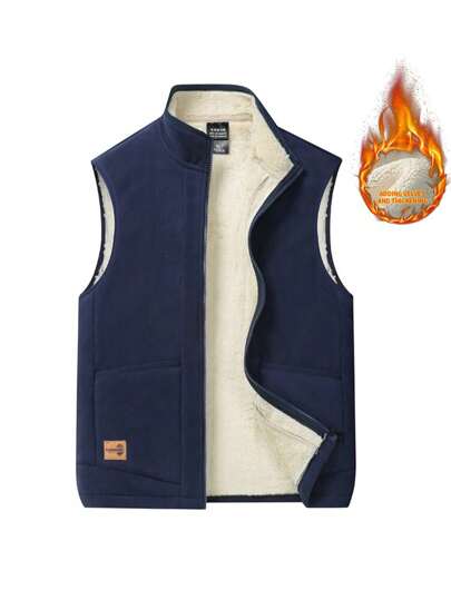 Autumn/Winter Men's Outdoor Fleece Vest, Fur Vest, Stand Collar Sleeveless Jacket