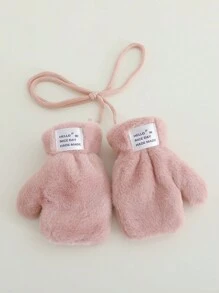 Simple Thick Plush Gloves For Kids, Winter - Multicolor - View 6
