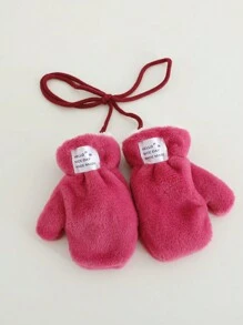 Simple Thick Plush Gloves For Kids, Winter - Multicolor - View 4