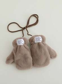 Simple Thick Plush Gloves For Kids, Winter - Multicolor - View 3