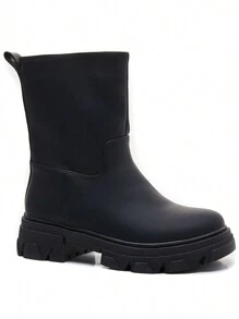 Chunky Mid-Calf Ankle Boots – Minimalist Style And Lug Sole - Black - View 3