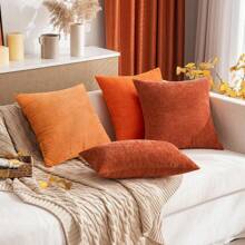 1 件砖红色（不含枕芯）多色纹理抱枕套，现代农舍雪尼尔立体纹理透气靠垫套，适用于卧室、餐厅、床、沙发、汽车、装饰、所有季节 - Rust - 查看 6