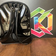 SHEIN KIDS College Backpack Bag For Girls With Straps Black Patent Leather Model - Black - View 3