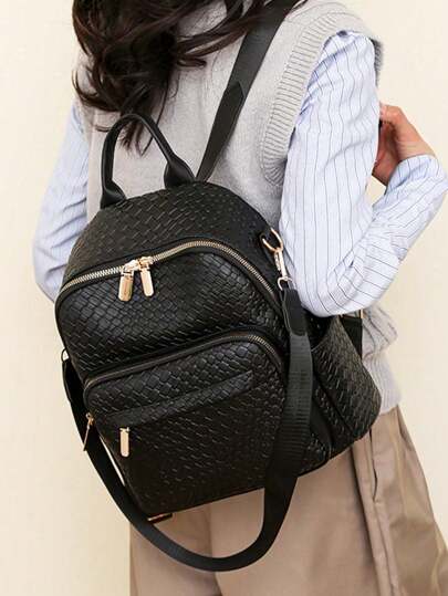 Vintage Solid Color PU Leather Dual-Use Backpack, Business Casual Commuter Laptop Shoulder Bag For Women, Large Capacity Outdoor Travel Backpacks For Daily Use, Back To School Bookbag For High School Students And College Students, School Essential Stuff For Women, Girls & Students